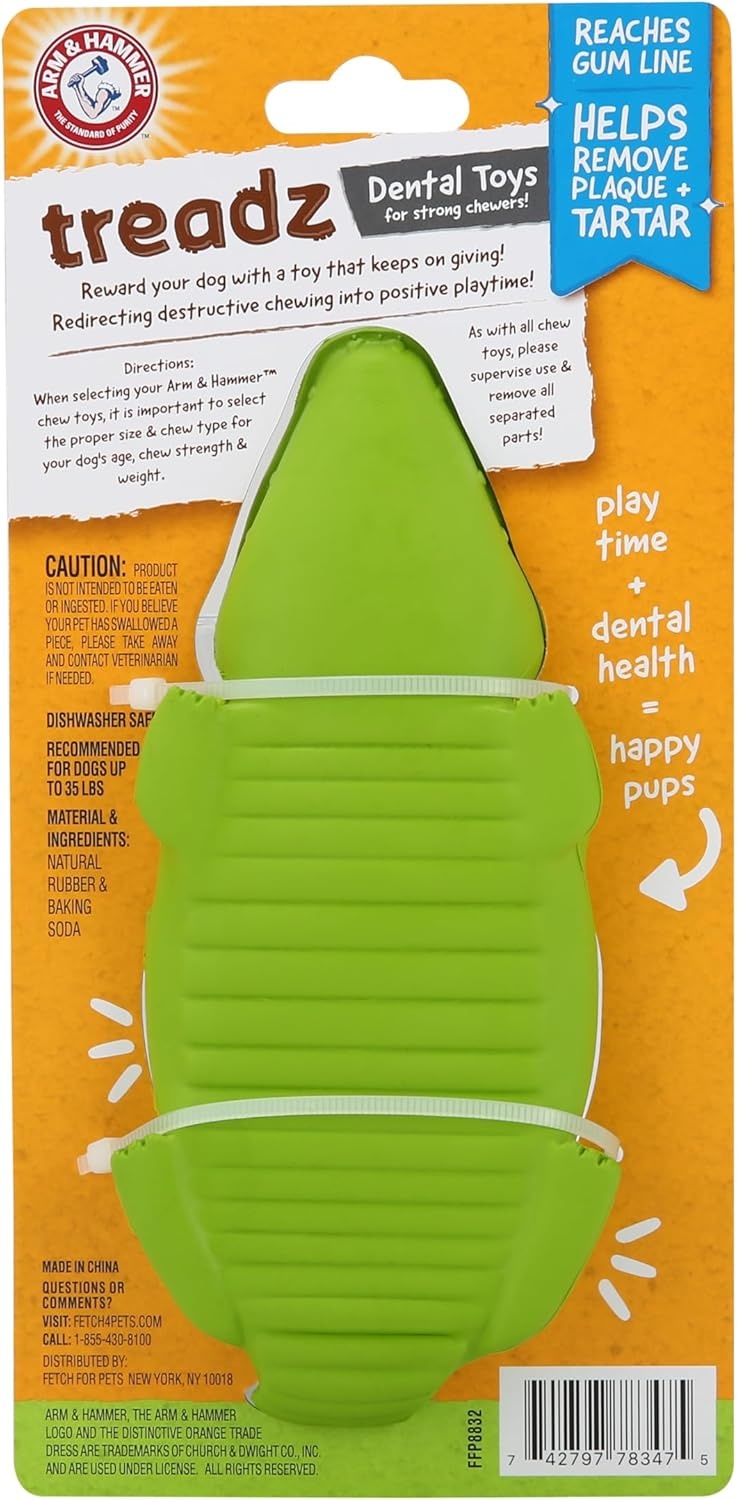 image:imageArm and Hammer for Pets Super Treadz Gator Dental Chew Toy for Dogs Reduces Plaque and Tartar Without Brushing Baking Soda Infused Dishwasher Safe Dogs Up to 35 LbsGator