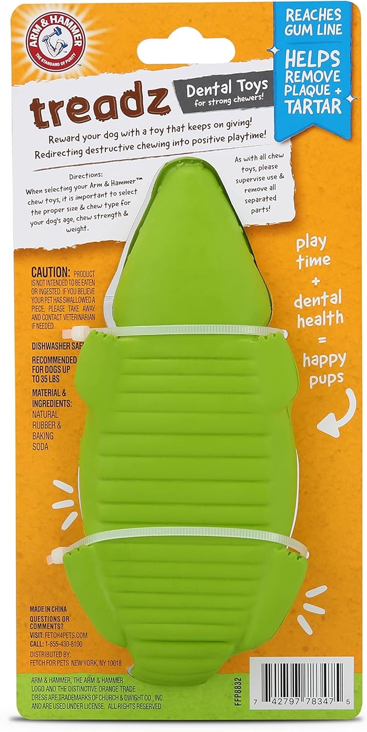 image:imageArm and Hammer for Pets Super Treadz Gator Dental Chew Toy for Dogs Reduces Plaque and Tartar Without Brushing Baking Soda Infused Dishwasher Safe Dogs Up to 35 LbsGator