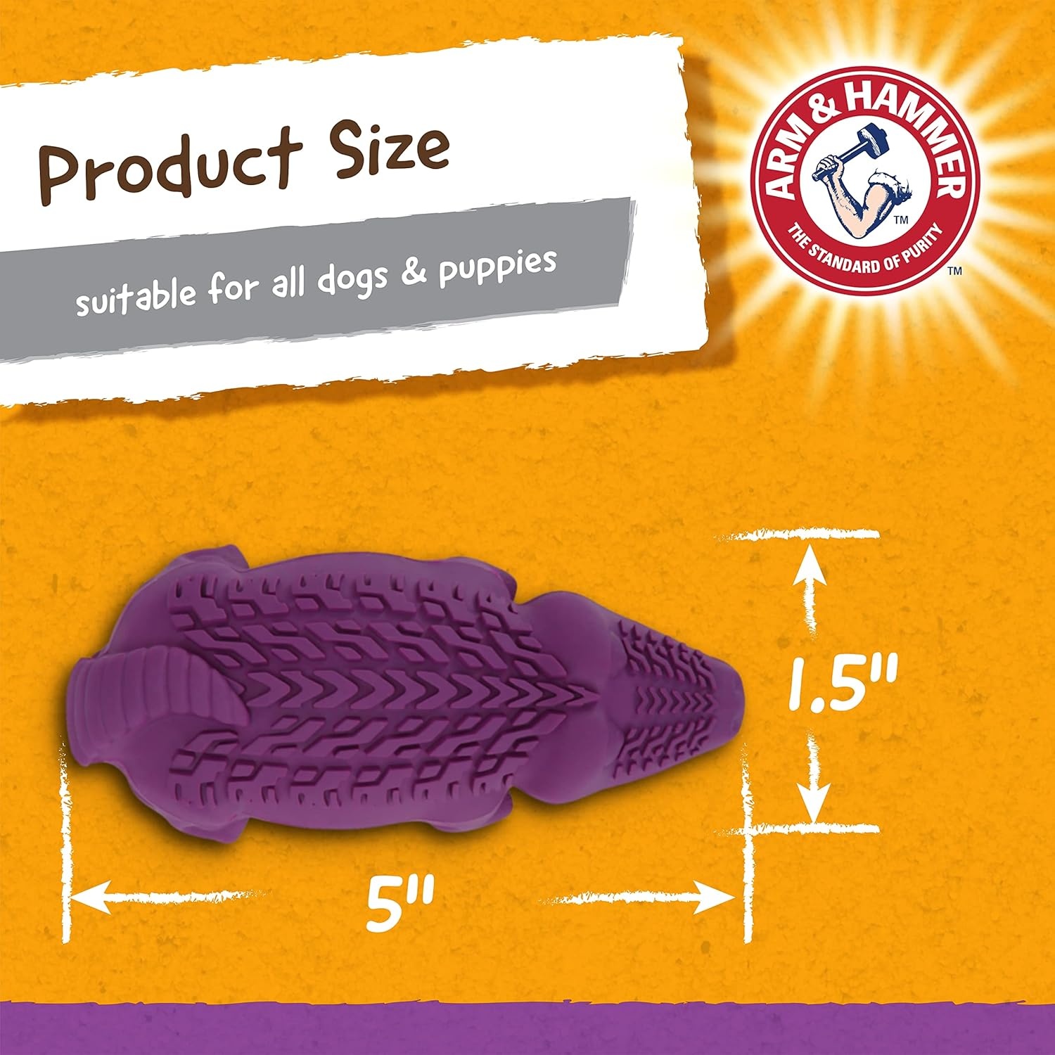 image:imageArm and Hammer for Pets Super Treadz Gator Dental Chew Toy for Dogs Reduces Plaque and Tartar Without Brushing Baking Soda Infused Dishwasher Safe Dogs Up to 35 LbsGator