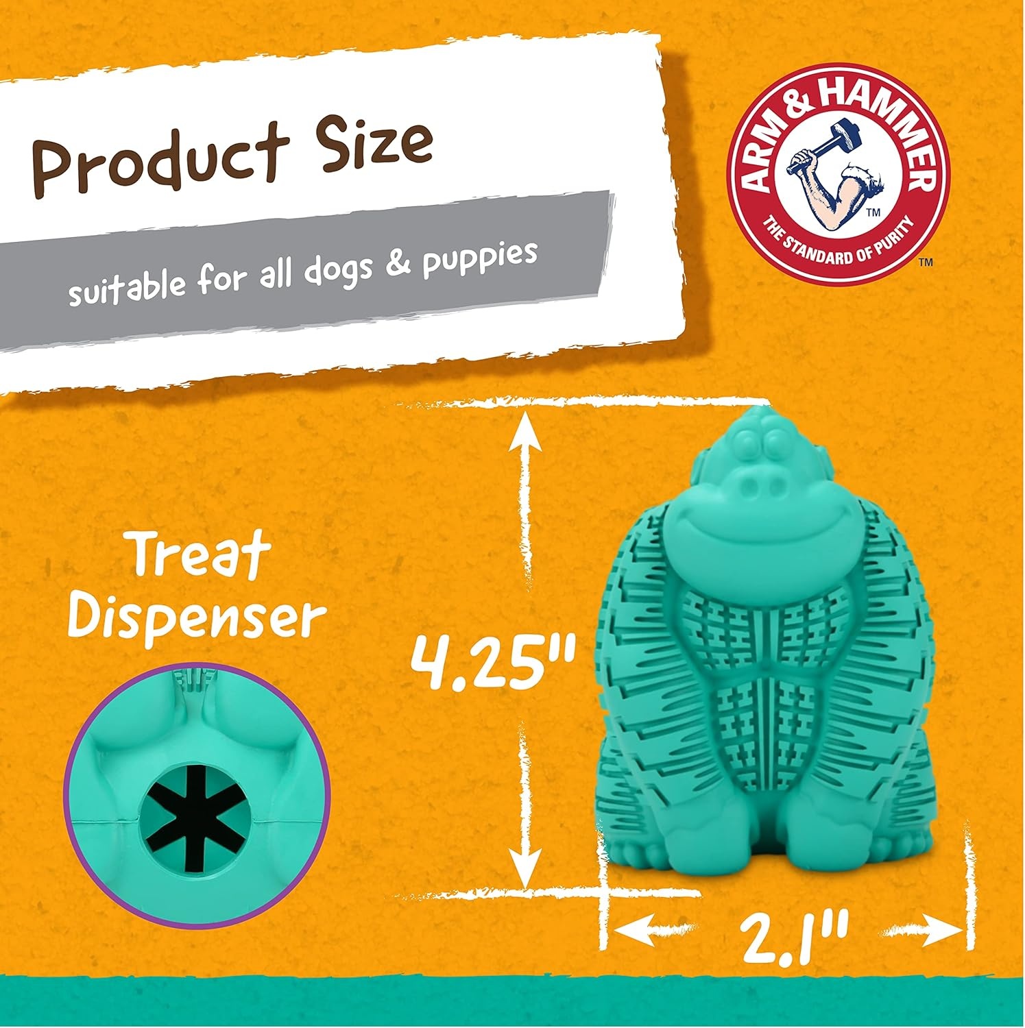 image:imageArm and Hammer for Pets Super Treadz Gator Dental Chew Toy for Dogs Reduces Plaque and Tartar Without Brushing Baking Soda Infused Dishwasher Safe Dogs Up to 35 LbsGorilla