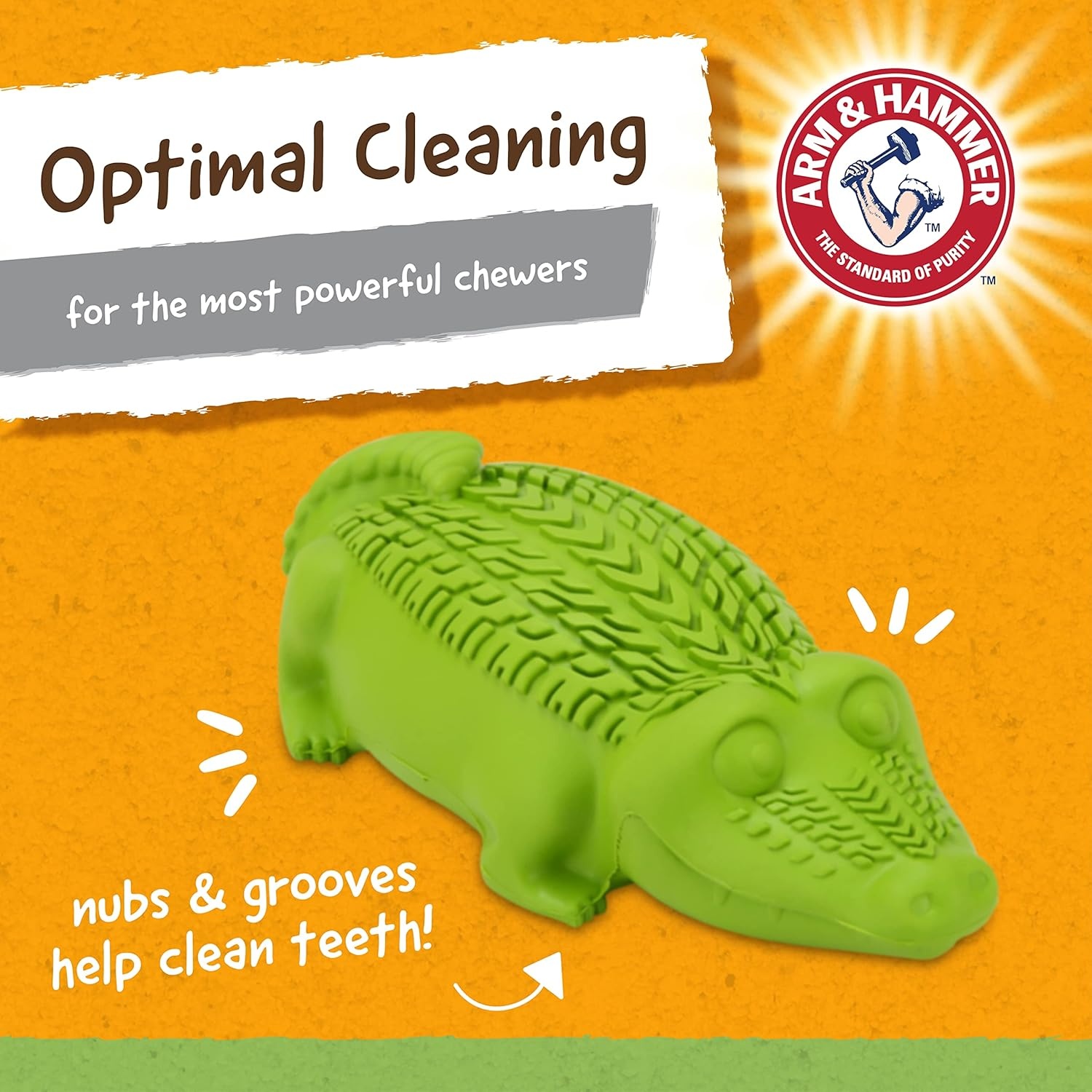 image:imageArm and Hammer for Pets Super Treadz Gator Dental Chew Toy for Dogs Reduces Plaque and Tartar Without Brushing Baking Soda Infused Dishwasher Safe Dogs Up to 35 LbsGator