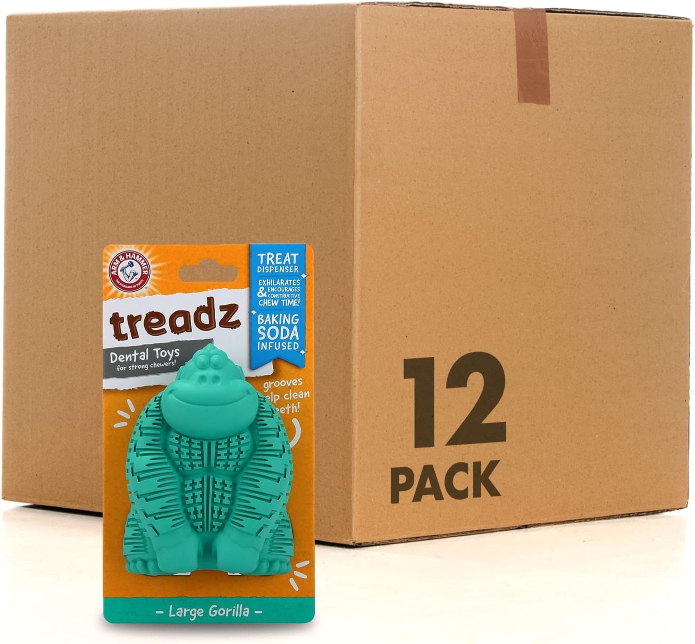 image:imageArm and Hammer for Pets Super Treadz Gator Dental Chew Toy for Dogs Reduces Plaque and Tartar Without Brushing Baking Soda Infused Dishwasher Safe Dogs Up to 35 LbsGorilla