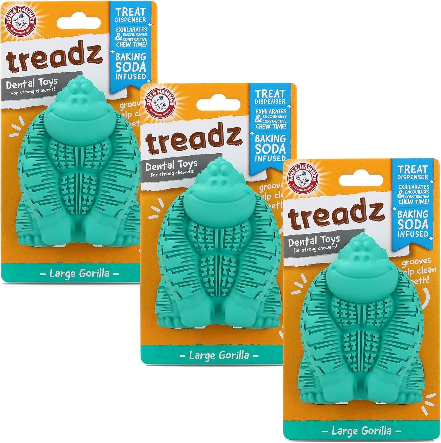 image:imageArm and Hammer for Pets Super Treadz Gator Dental Chew Toy for Dogs Reduces Plaque and Tartar Without Brushing Baking Soda Infused Dishwasher Safe Dogs Up to 35 LbsGorilla