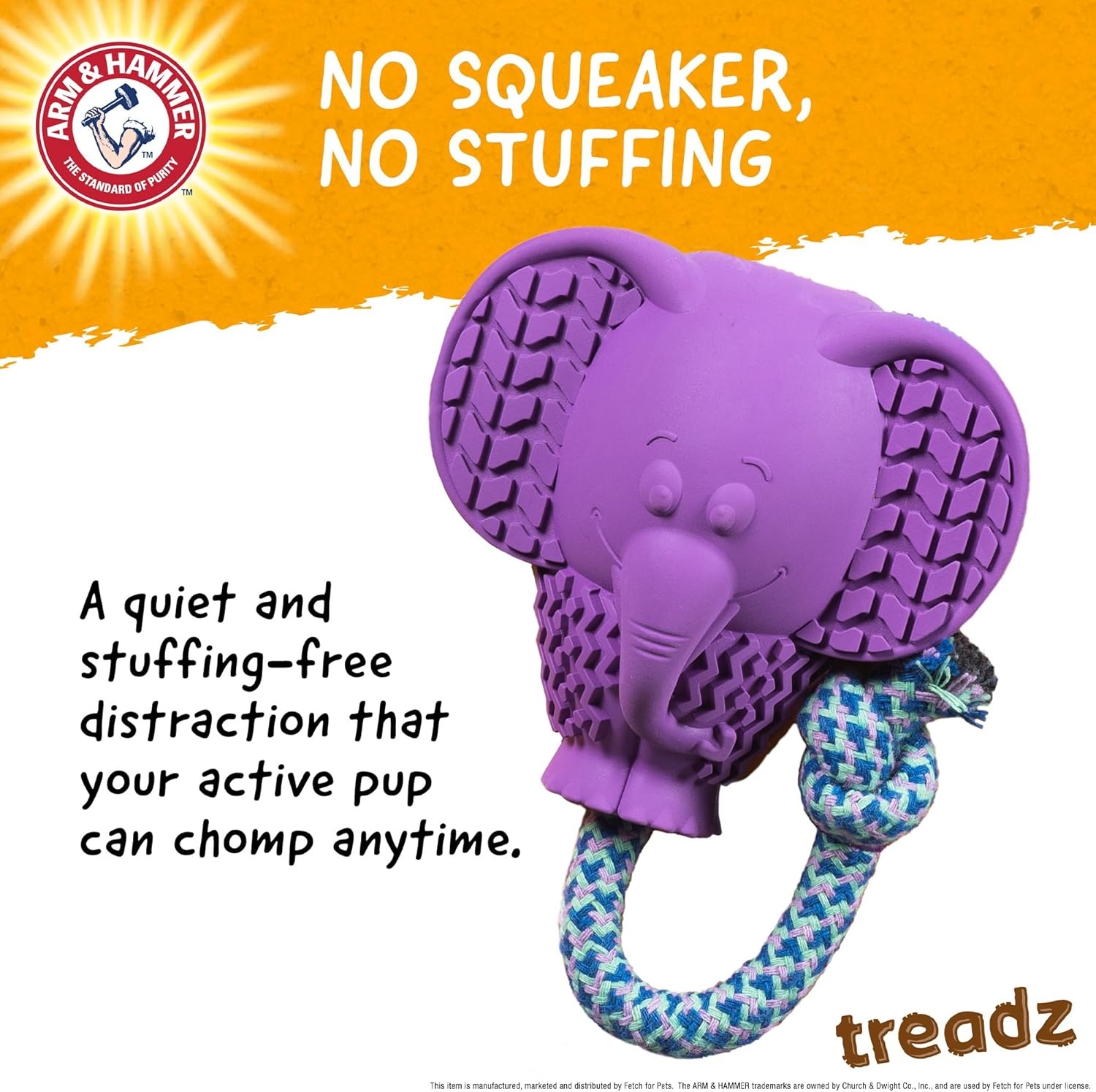 image:imageArm and Hammer for Pets Super Treadz Gator Dental Chew Toy for Dogs Reduces Plaque and Tartar Without Brushing Baking Soda Infused Dishwasher Safe Dogs Up to 35 LbsElephant