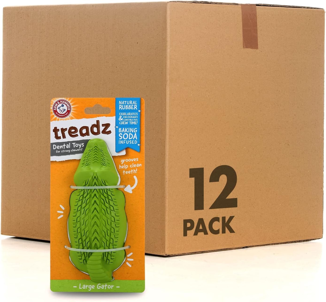 image:imageArm and Hammer for Pets Super Treadz Gator Dental Chew Toy for Dogs Reduces Plaque and Tartar Without Brushing Baking Soda Infused Dishwasher Safe Dogs Up to 35 LbsGator