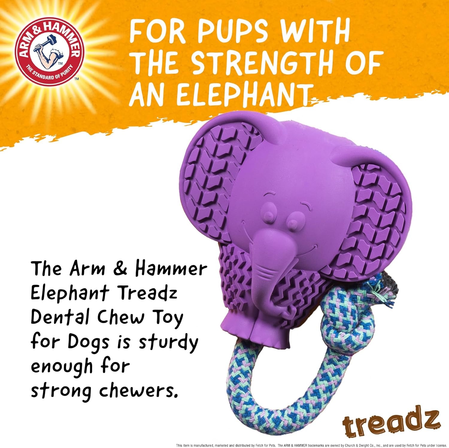 image:imageArm and Hammer for Pets Super Treadz Gator Dental Chew Toy for Dogs Reduces Plaque and Tartar Without Brushing Baking Soda Infused Dishwasher Safe Dogs Up to 35 LbsElephant