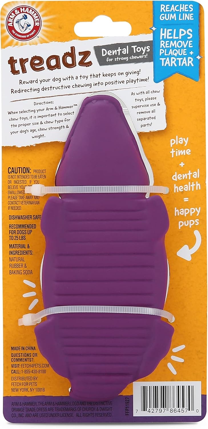 image:imageArm and Hammer for Pets Super Treadz Gator Dental Chew Toy for Dogs Reduces Plaque and Tartar Without Brushing Baking Soda Infused Dishwasher Safe Dogs Up to 35 LbsGator