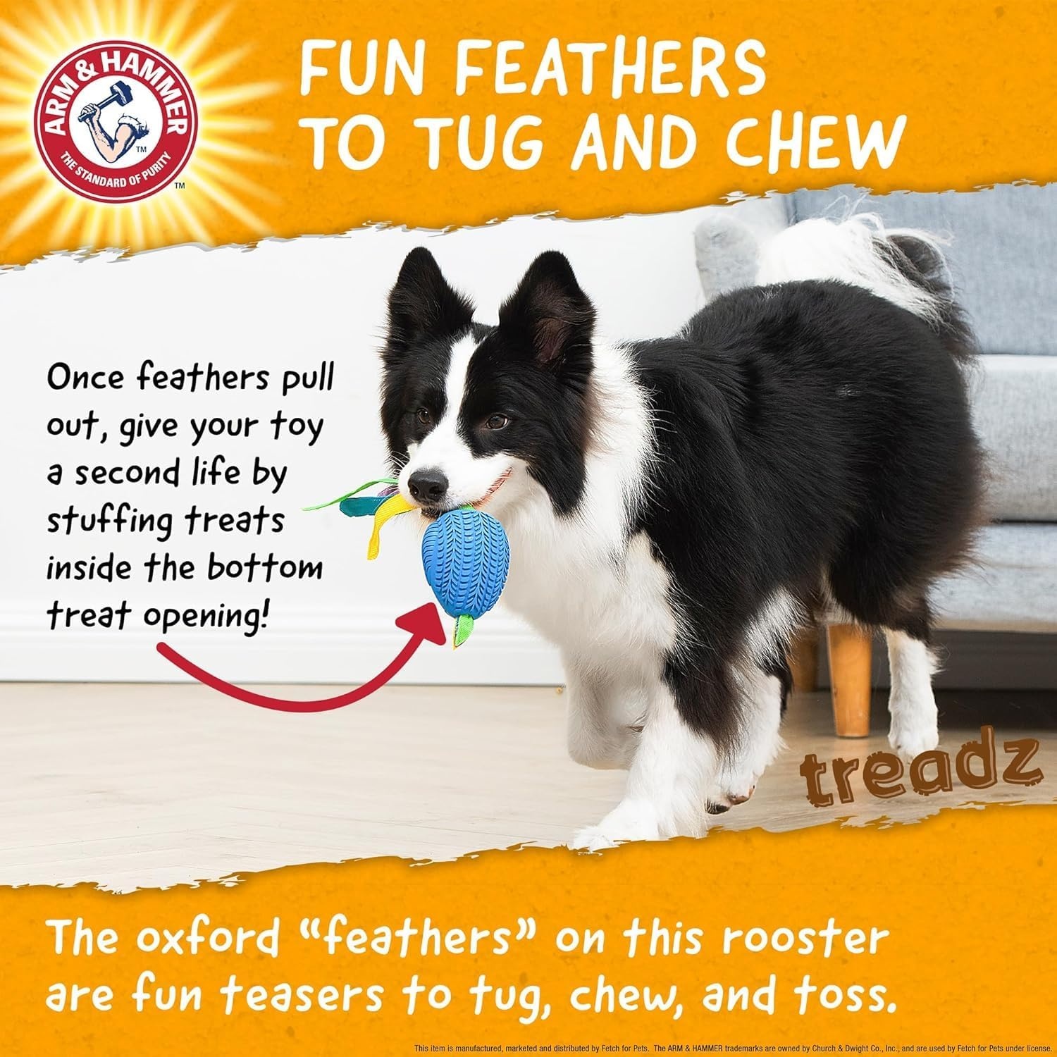 image:imageArm and Hammer for Pets Super Treadz Gator Dental Chew Toy for Dogs Reduces Plaque and Tartar Without Brushing Baking Soda Infused Dishwasher Safe Dogs Up to 35 LbsRooster