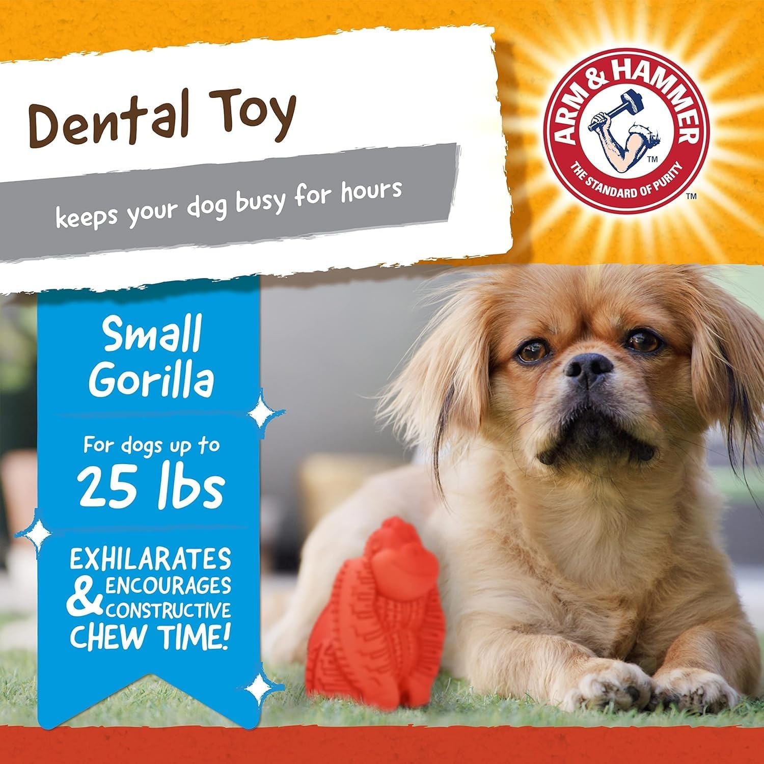 image:imageArm and Hammer for Pets Super Treadz Gator Dental Chew Toy for Dogs Reduces Plaque and Tartar Without Brushing Baking Soda Infused Dishwasher Safe Dogs Up to 35 LbsGorilla