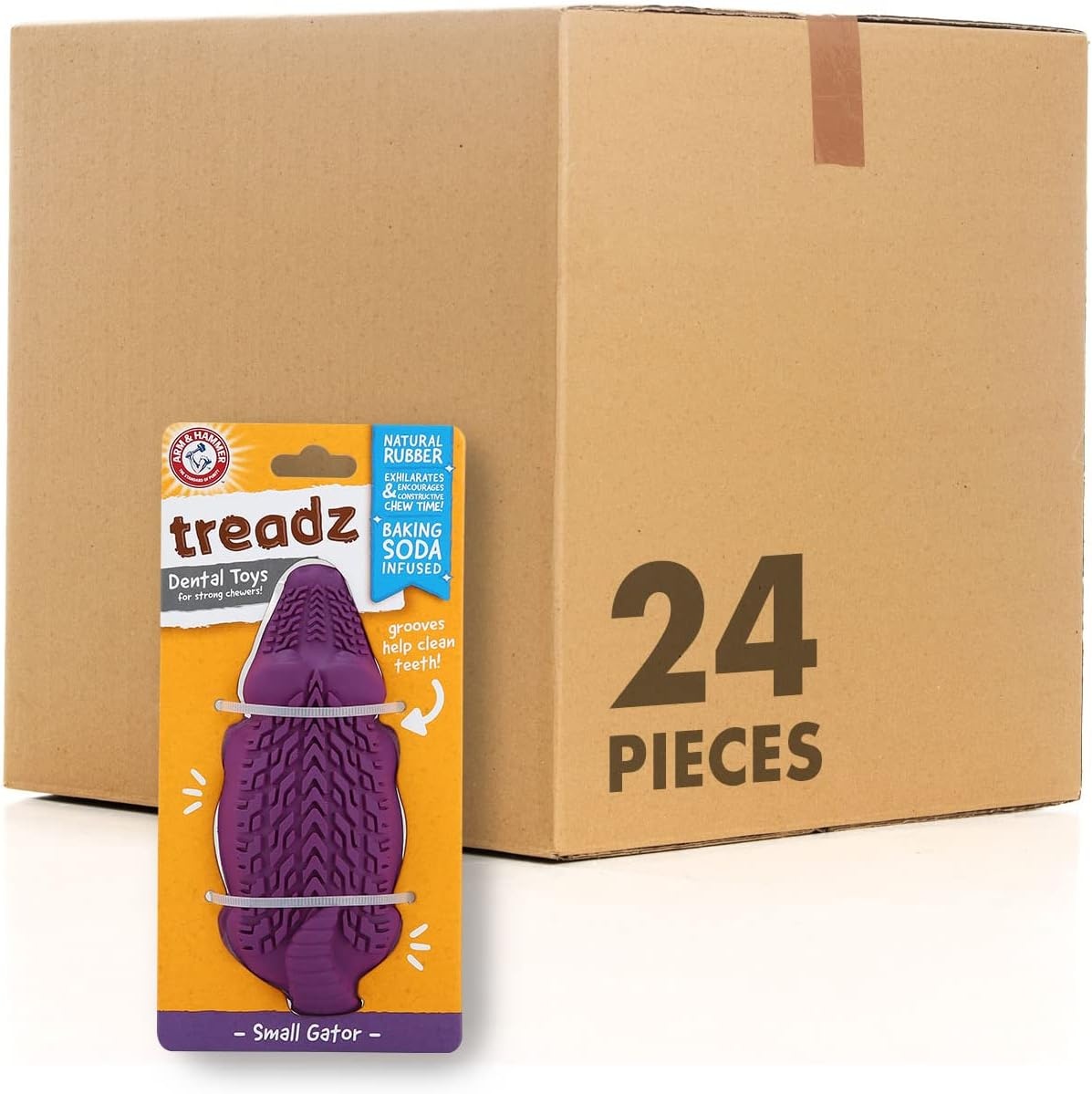 image:imageArm and Hammer for Pets Super Treadz Gator Dental Chew Toy for Dogs Reduces Plaque and Tartar Without Brushing Baking Soda Infused Dishwasher Safe Dogs Up to 35 LbsGator