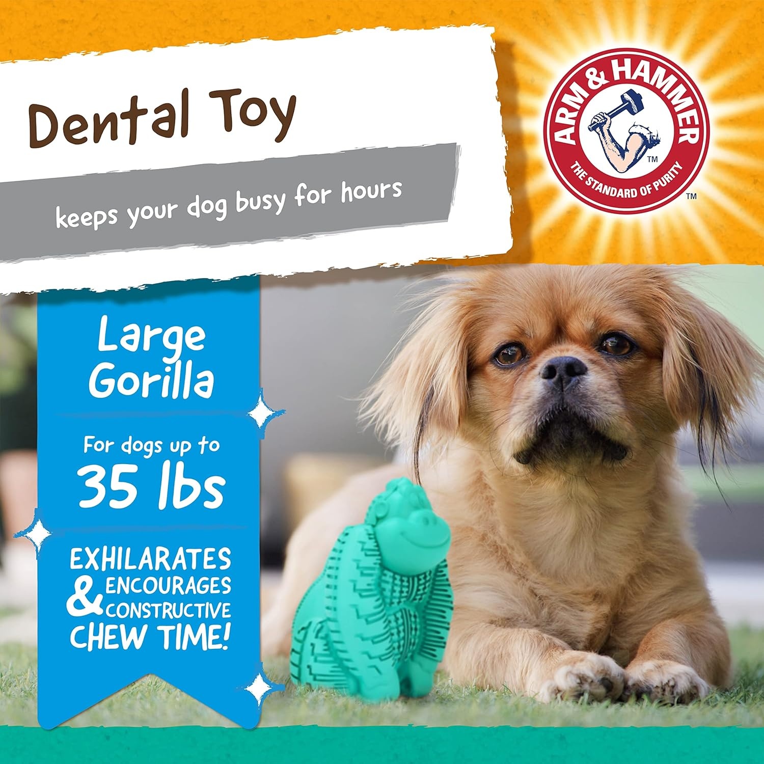 image:imageArm and Hammer for Pets Super Treadz Gator Dental Chew Toy for Dogs Reduces Plaque and Tartar Without Brushing Baking Soda Infused Dishwasher Safe Dogs Up to 35 LbsGorilla
