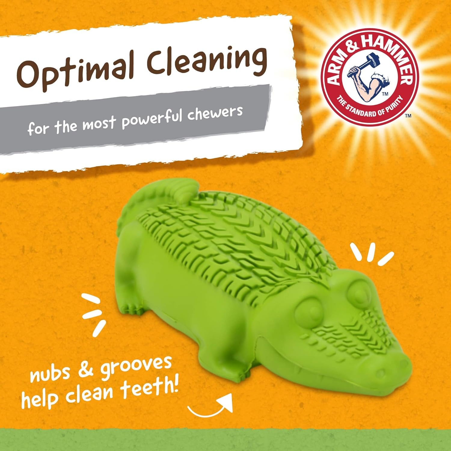 image:imageArm and Hammer for Pets Super Treadz Gator Dental Chew Toy for Dogs Reduces Plaque and Tartar Without Brushing Baking Soda Infused Dishwasher Safe Dogs Up to 35 LbsGator