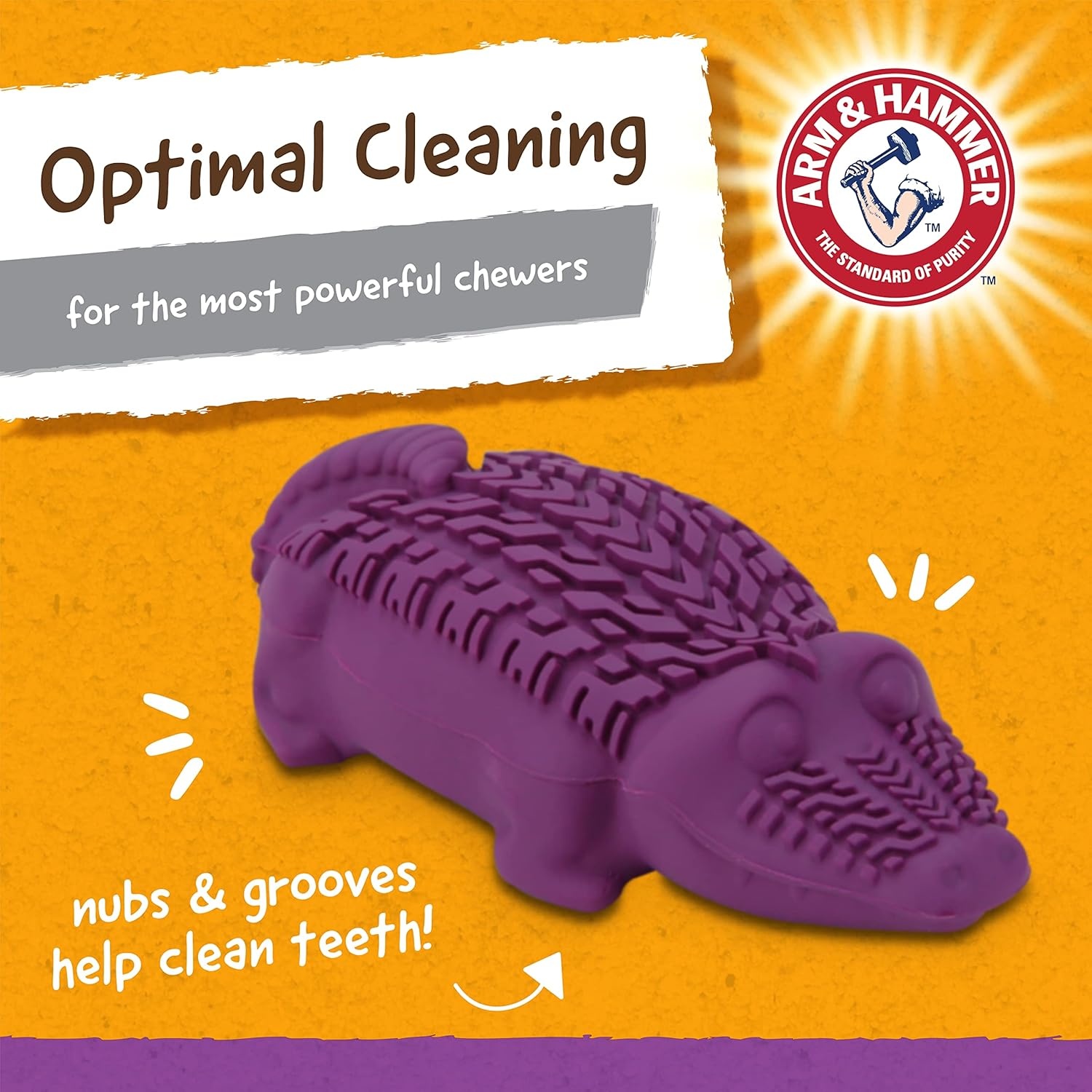 image:imageArm and Hammer for Pets Super Treadz Gator Dental Chew Toy for Dogs Reduces Plaque and Tartar Without Brushing Baking Soda Infused Dishwasher Safe Dogs Up to 35 LbsGator