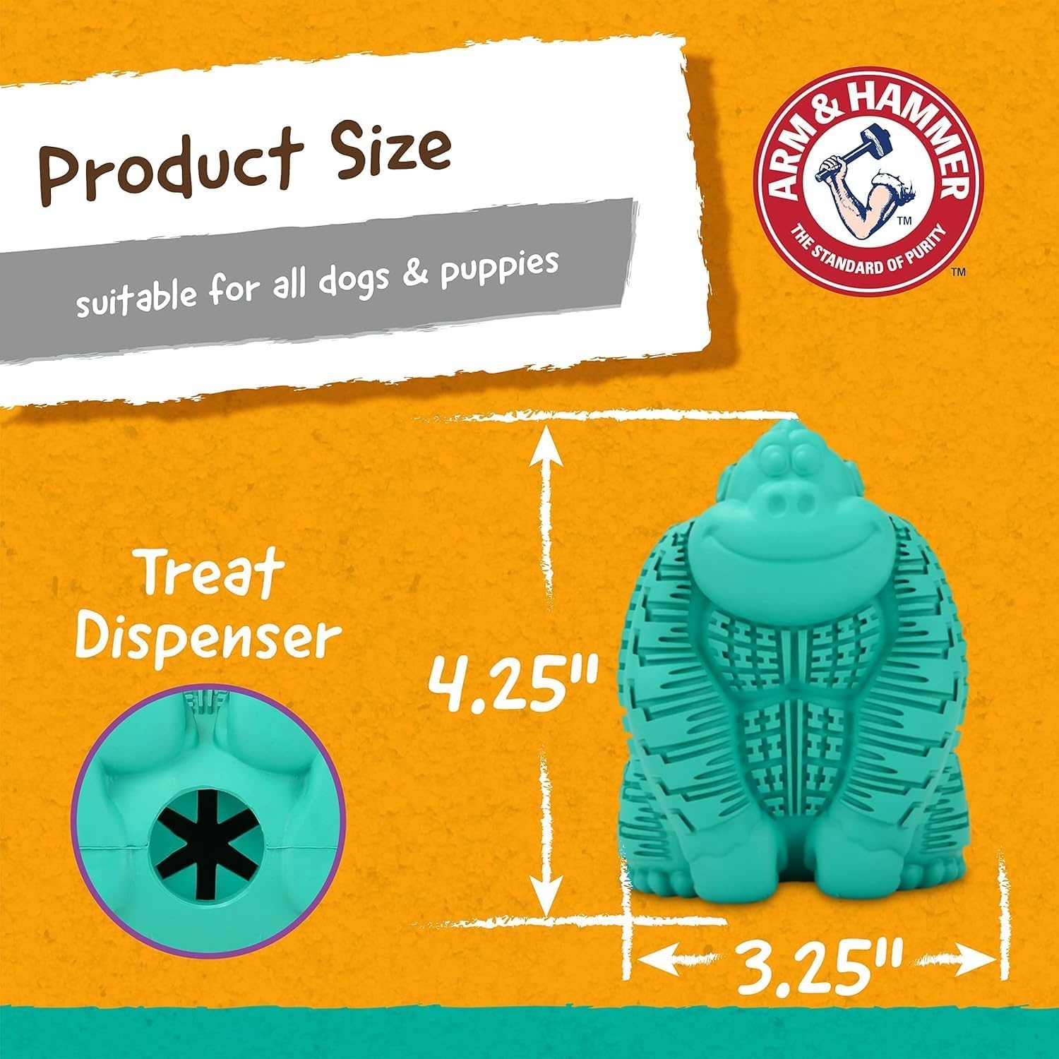 image:imageArm and Hammer for Pets Super Treadz Gator Dental Chew Toy for Dogs Reduces Plaque and Tartar Without Brushing Baking Soda Infused Dishwasher Safe Dogs Up to 35 LbsGorilla