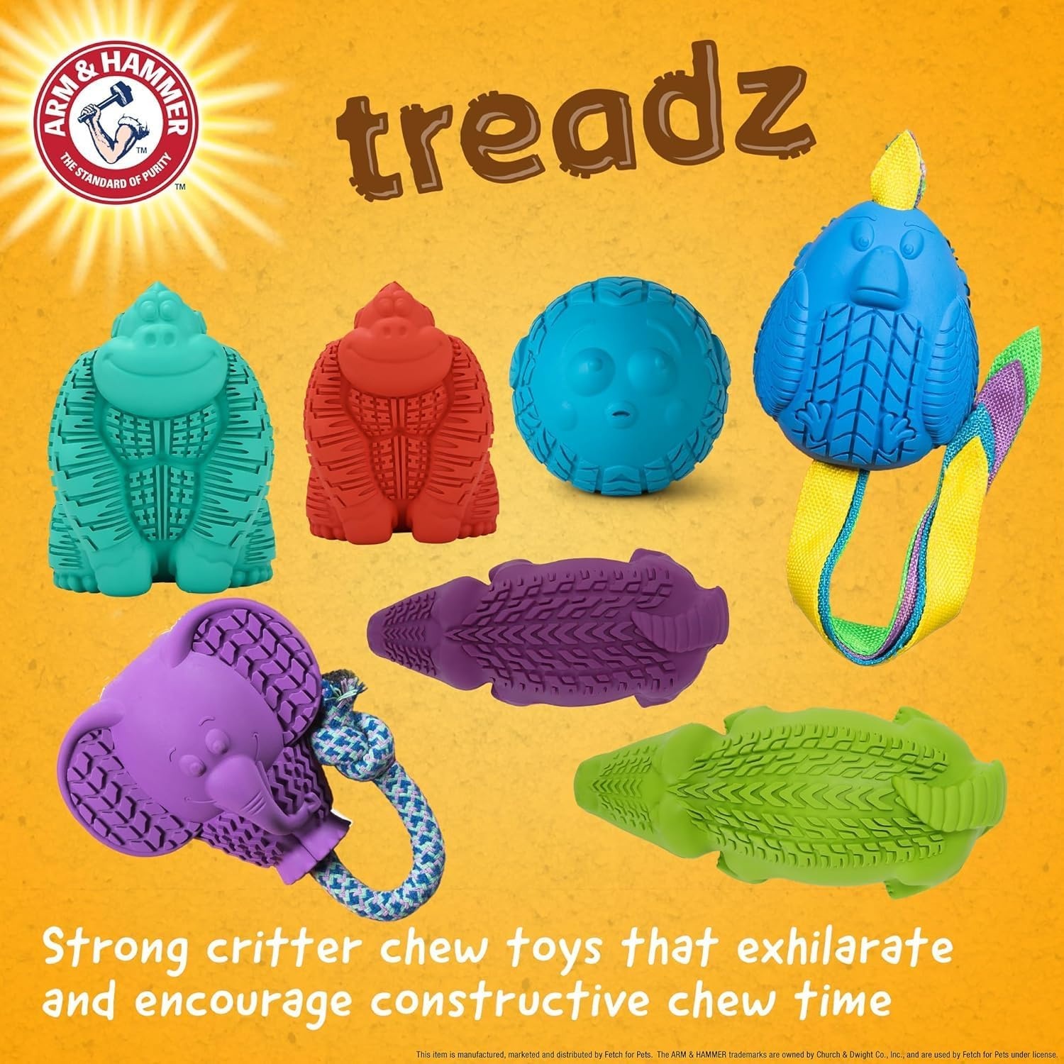 image:imageArm and Hammer for Pets Super Treadz Gator Dental Chew Toy for Dogs Reduces Plaque and Tartar Without Brushing Baking Soda Infused Dishwasher Safe Dogs Up to 35 LbsRooster