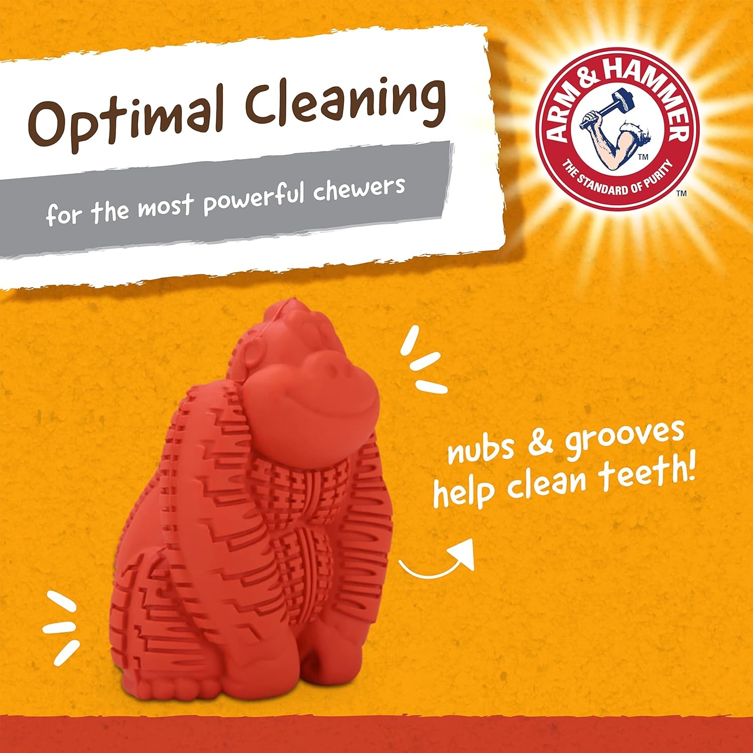 image:imageArm and Hammer for Pets Super Treadz Mini Gorilla Dental Chew Toy for Dogs Reduces Plaque and Tartar Without Brushing Baking Soda Infused Dishwasher Safe Dogs Up to 25 Lbs 35 Inch 24 PackRed