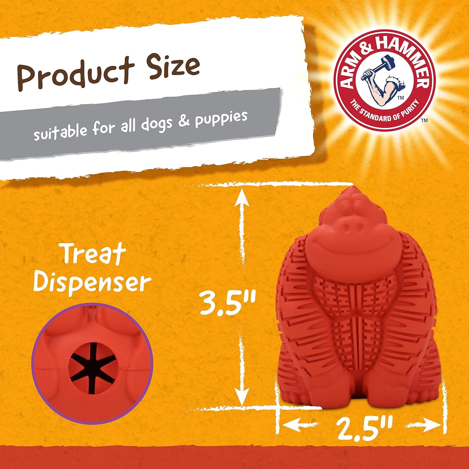 image:imageArm and Hammer for Pets Super Treadz Mini Gorilla Dental Chew Toy for Dogs Reduces Plaque and Tartar Without Brushing Baking Soda Infused Dishwasher Safe Dogs Up to 25 Lbs 35 Inch 24 PackRed