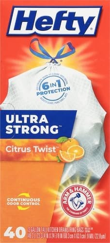 image:imageHefty Ultra Strong 13 Gallon Trash Bags Tall Kitchen Trash Bags 13 Gallon Size Drawstring Closure Continuous Odor Control White Citrus Twist Scent 80 BagsCitrus Twist