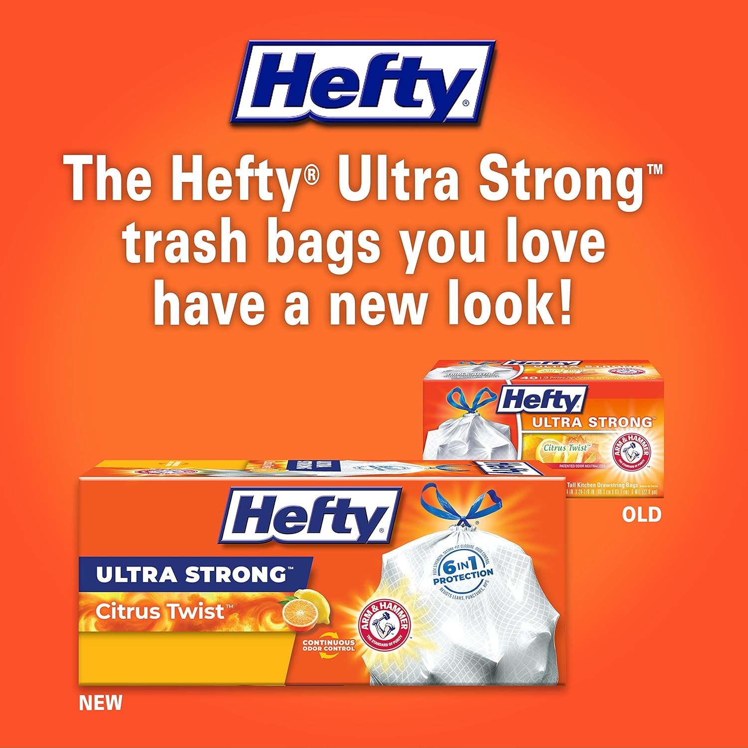 image:imageHefty Ultra Strong 13 Gallon Trash Bags Tall Kitchen Trash Bags 13 Gallon Size Drawstring Closure Continuous Odor Control White Citrus Twist Scent 80 BagsCitrus Twist