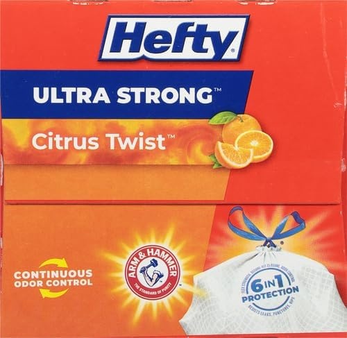 image:imageHefty Ultra Strong 13 Gallon Trash Bags Tall Kitchen Trash Bags 13 Gallon Size Drawstring Closure Continuous Odor Control White Citrus Twist Scent 80 BagsCitrus Twist