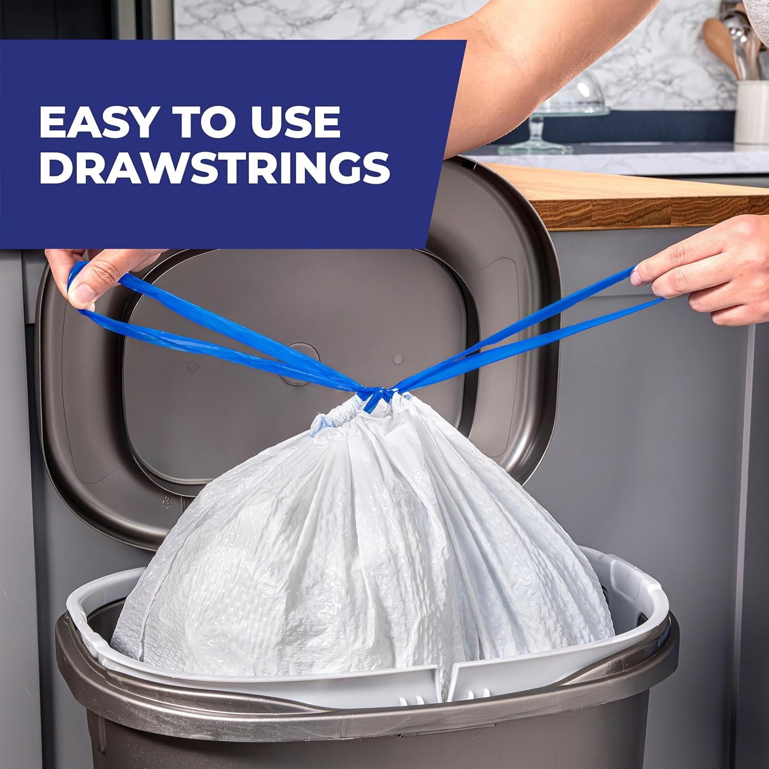 image:imageHefty Ultra Strong 13 Gallon Trash Bags Tall Kitchen Trash Bags 13 Gallon Size Drawstring Closure Continuous Odor Control White Citrus Twist Scent 80 BagsClean Burst