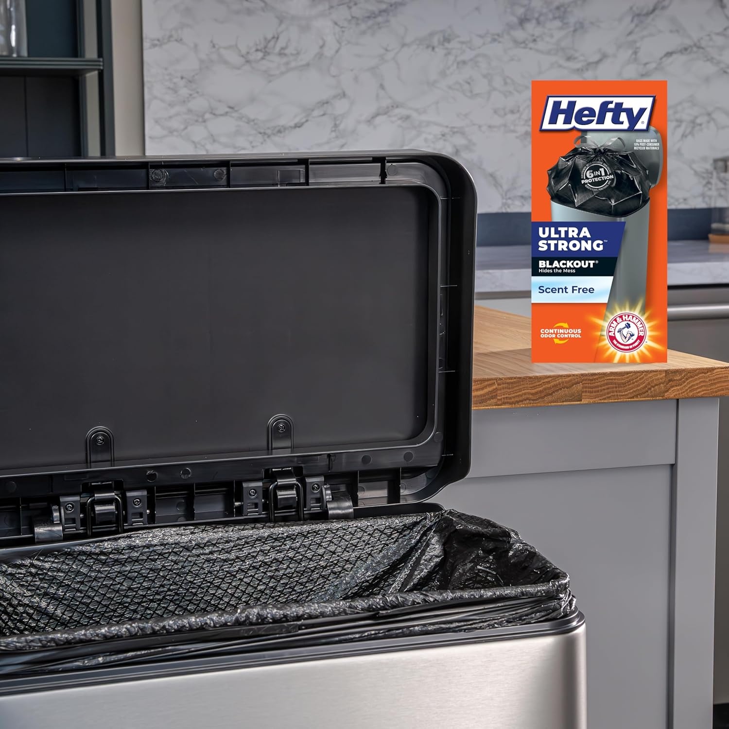 image:imageHefty Ultra Strong 13 Gallon Trash Bags Tall Kitchen Trash Bags 13 Gallon Size Drawstring Closure Continuous Odor Control White Unscented 110 Bags40 Count Pack of 6