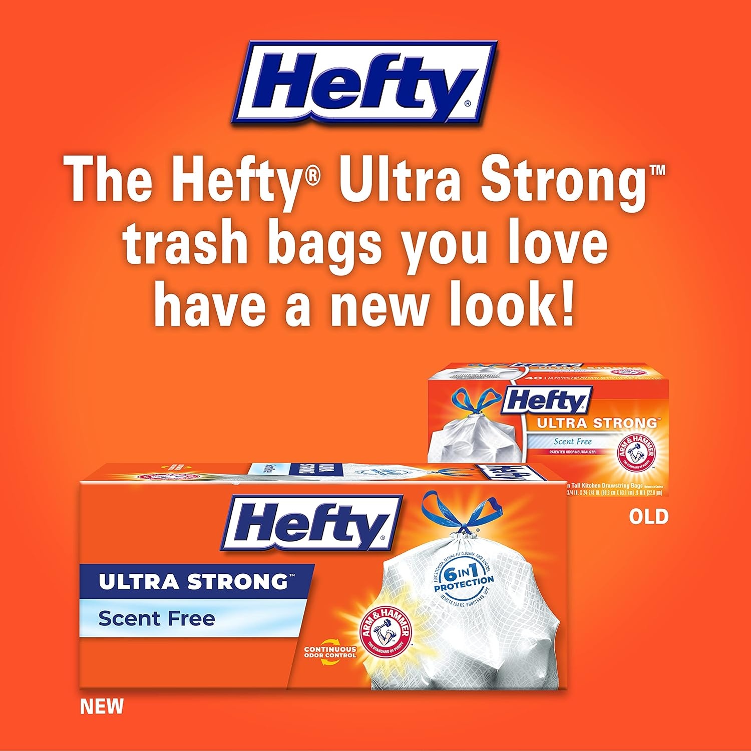 image:imageHefty Ultra Strong 13 Gallon Trash Bags Tall Kitchen Trash Bags 13 Gallon Size Drawstring Closure Continuous Odor Control White Unscented 110 Bags80 Count Pack of 2