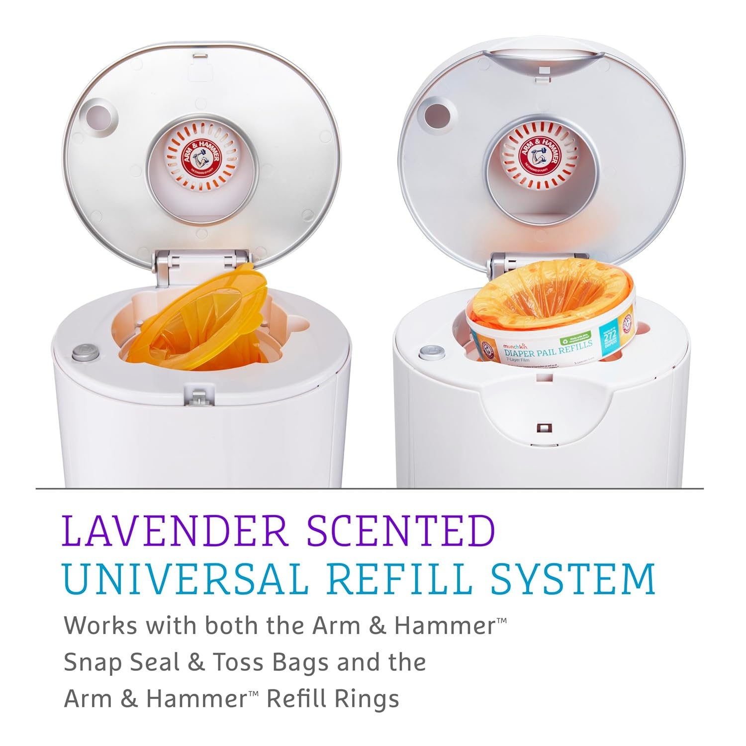 image:imageMunchkin PAIL Diaper Pail Baby Registry Starter Set Powered by Arm amp Hammer Includes 6 Snap Seal and Toss Bags 1 Starter Refill Ring and 1 PUCK Baking Soda Cartridge