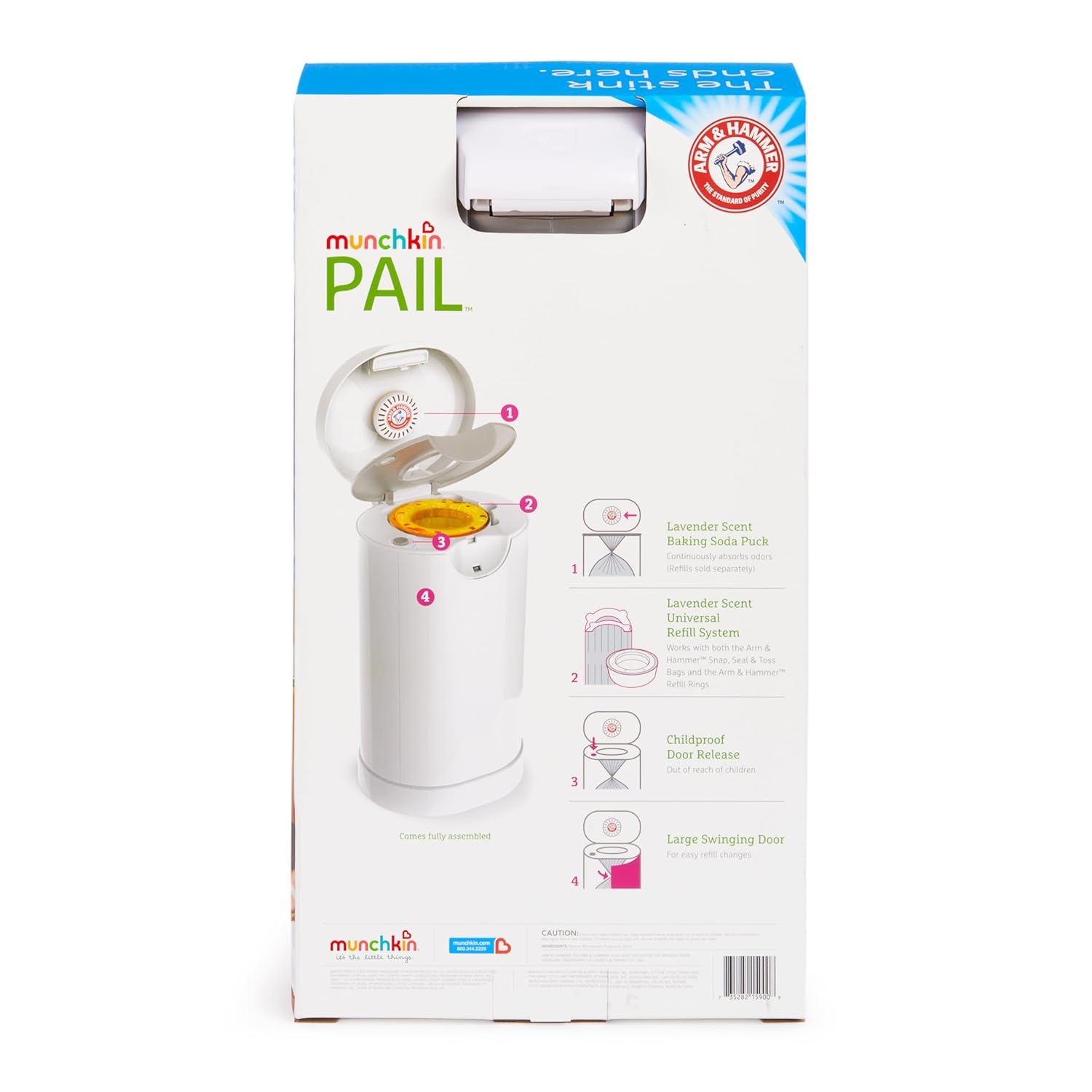 image:imageMunchkin PAIL Diaper Pail Baby Registry Starter Set Powered by Arm amp Hammer Includes 6 Snap Seal and Toss Bags 1 Starter Refill Ring and 1 PUCK Baking Soda Cartridge