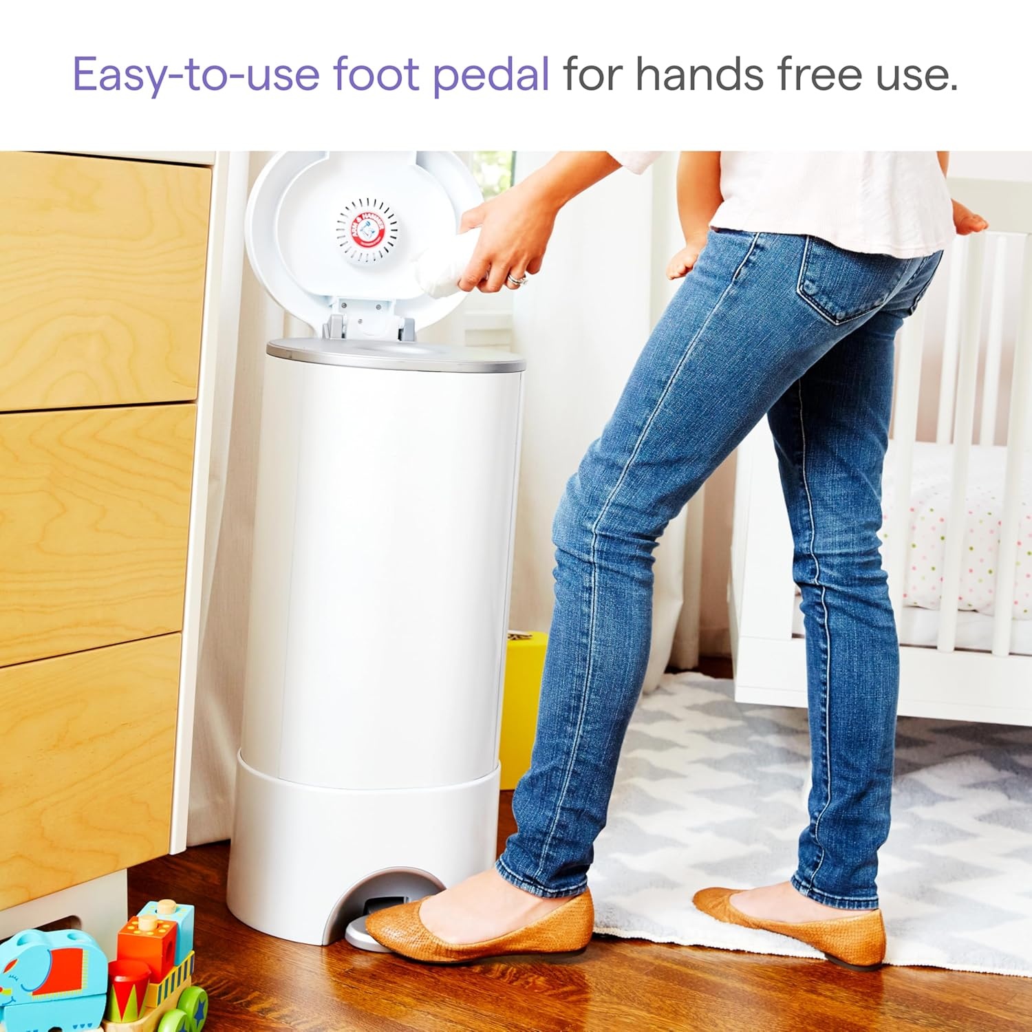 image:imageMunchkin STEP Diaper Pail Powered by Arm amp Hammer 1 in Odor Control AwardWinning Includes 1 Snap Seal amp Toss Bag 1 Starter Refill Ring and 1 PUCK Baking Soda CartridgeDiaper Pail