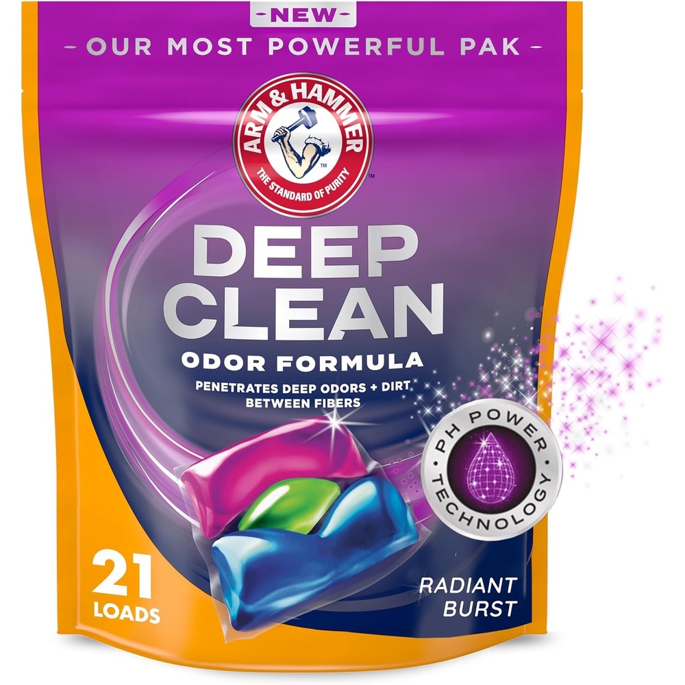 image:imageARM amp HAMMER Deep Clean Odor Formula Laundry Detergent Power Paks 21 ctRadiant Burst