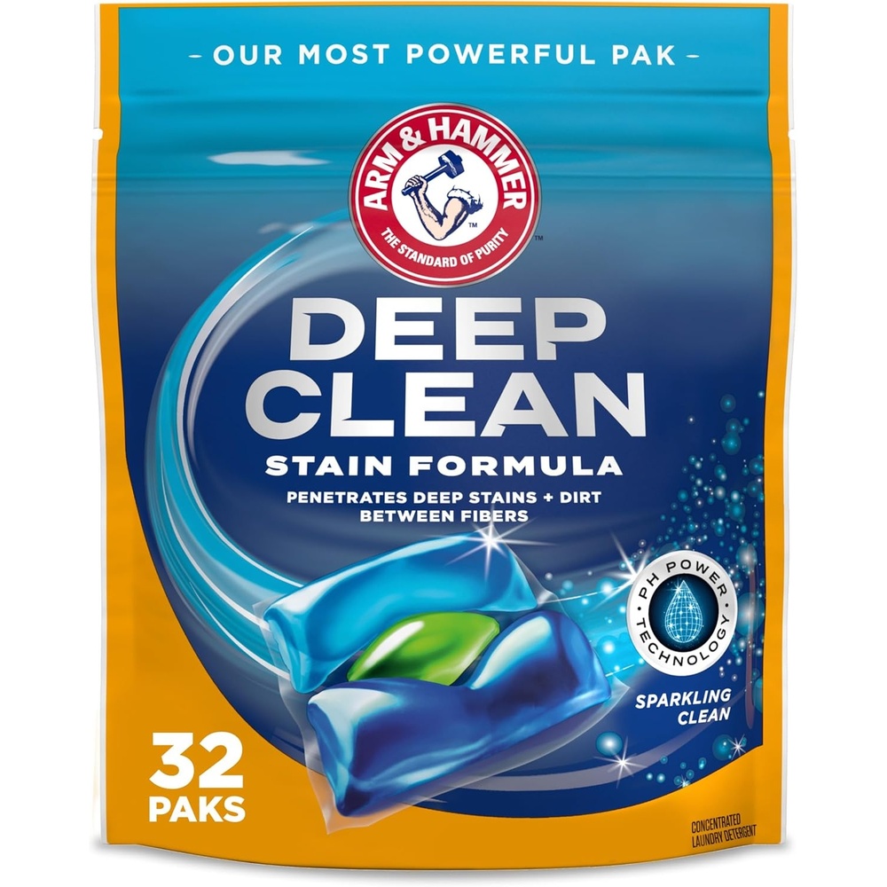 image:imageARM amp HAMMER Deep Clean Stain Formula Laundry Detergent Power Paks Sparkling Clean Scent 32 Count 32 LoadsClean Brust
