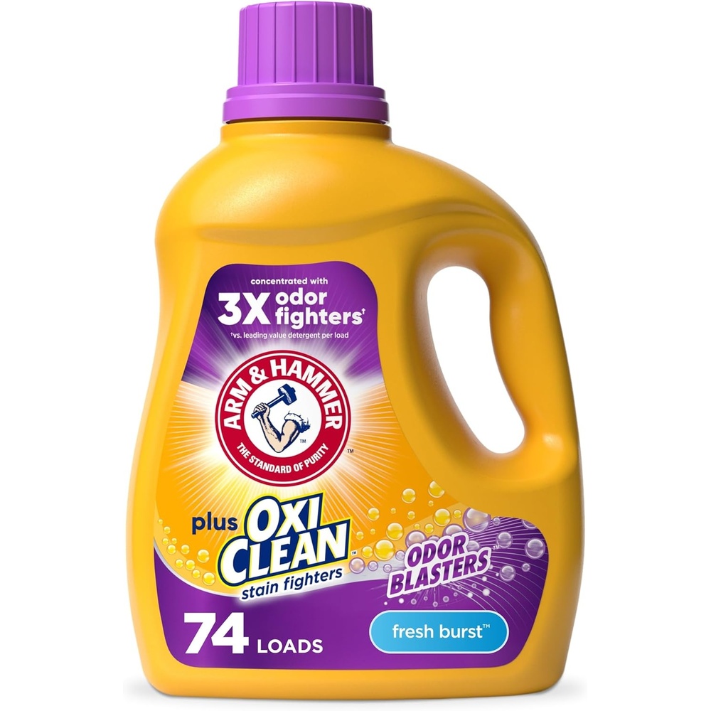image:imageARM amp HAMMER Plus OxiClean with Odor Blasters Liquid Laundry Detergent Laundry Odor Remover Attacks Stains Fresh Burst Scent 74 Loads 962 Fl Oz