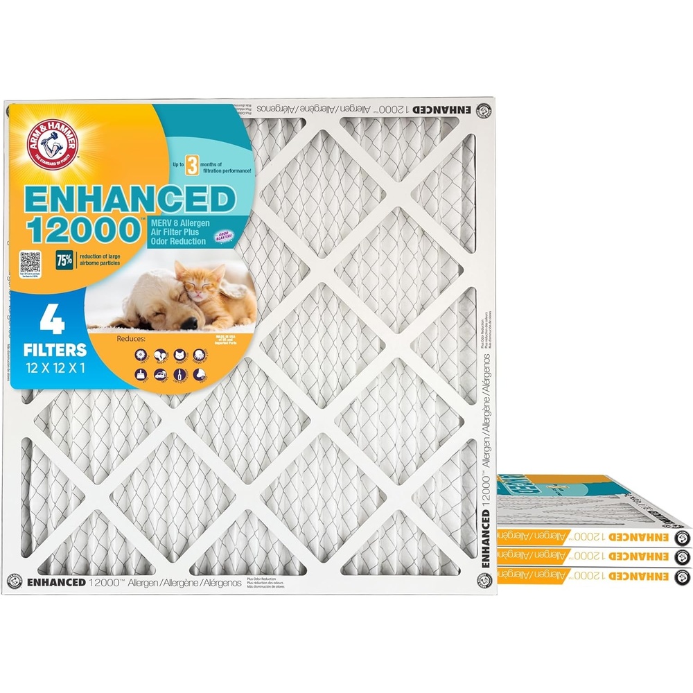 image:imageArm amp Hammer 20x30x1 Air Filter 4Pack Merv 8 Enhanced Allergen Pet Fresh Odor Reduction Contains Pure Baking Soda HVAC AC Furnace Made in USA Actual Size 1975 x 2975 x 07512x12x1