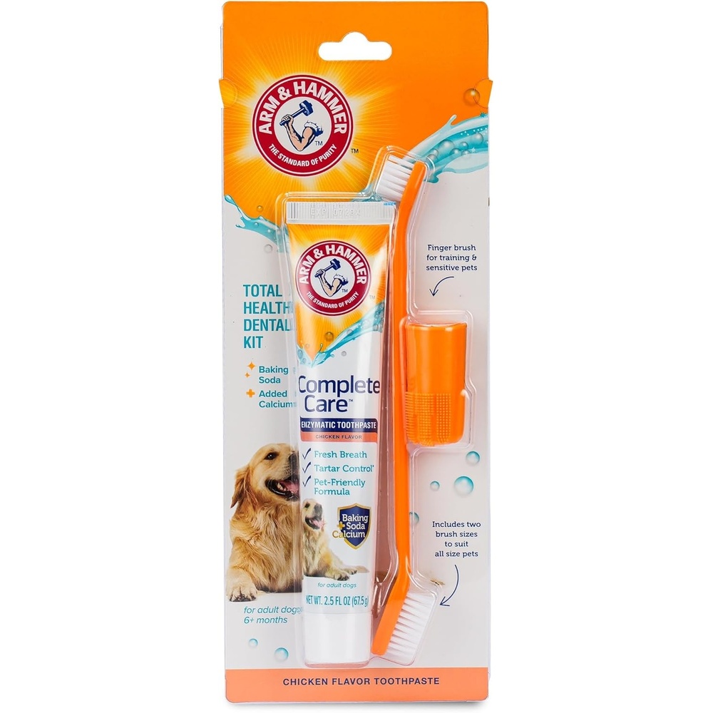 image:imageArm amp Hammer Complete Care Dog Dental Kit Enzymatic Toothpaste 25 OZ Chicken Flavor Toothbrush Finger Brush Tartar Baking Soda FormulaDog Chicken