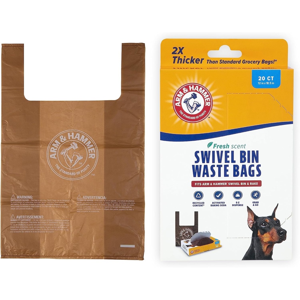 image:imageArm amp Hammer Heavy Duty Pet Waste Bags for Swivel Bin amp Rake Dog Pooper Scooper 20 Count Refill Bags Packaging May Vary1 Count Pack of 20