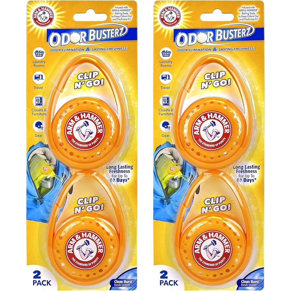 image:imageArm amp Hammer OdorBusterz ClipMATE Clean Burst 4 Count  ClipOn Odor Absorber with Baking Soda Carabiner Clip for Gym Bags Backpacks amp Travel Gear2 Count Pack of 2