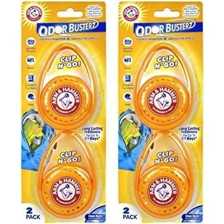 image:imageArm amp Hammer OdorBusterz ClipMATE Clean Burst 4 Count ClipOn Odor Absorber with Baking Soda Carabiner Clip for Gym Bags Backpacks amp Travel Gear2 Count Pack of 12