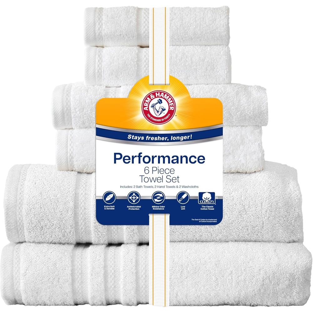 image:imageArm amp Hammer Performance Bath Towel Set 6 Piece WhiteWhite