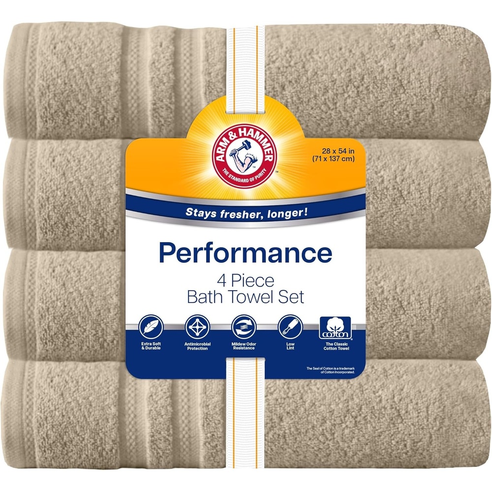 image:imageArm amp Hammer Performance Bath Towels 4 Piece WhiteKhaki