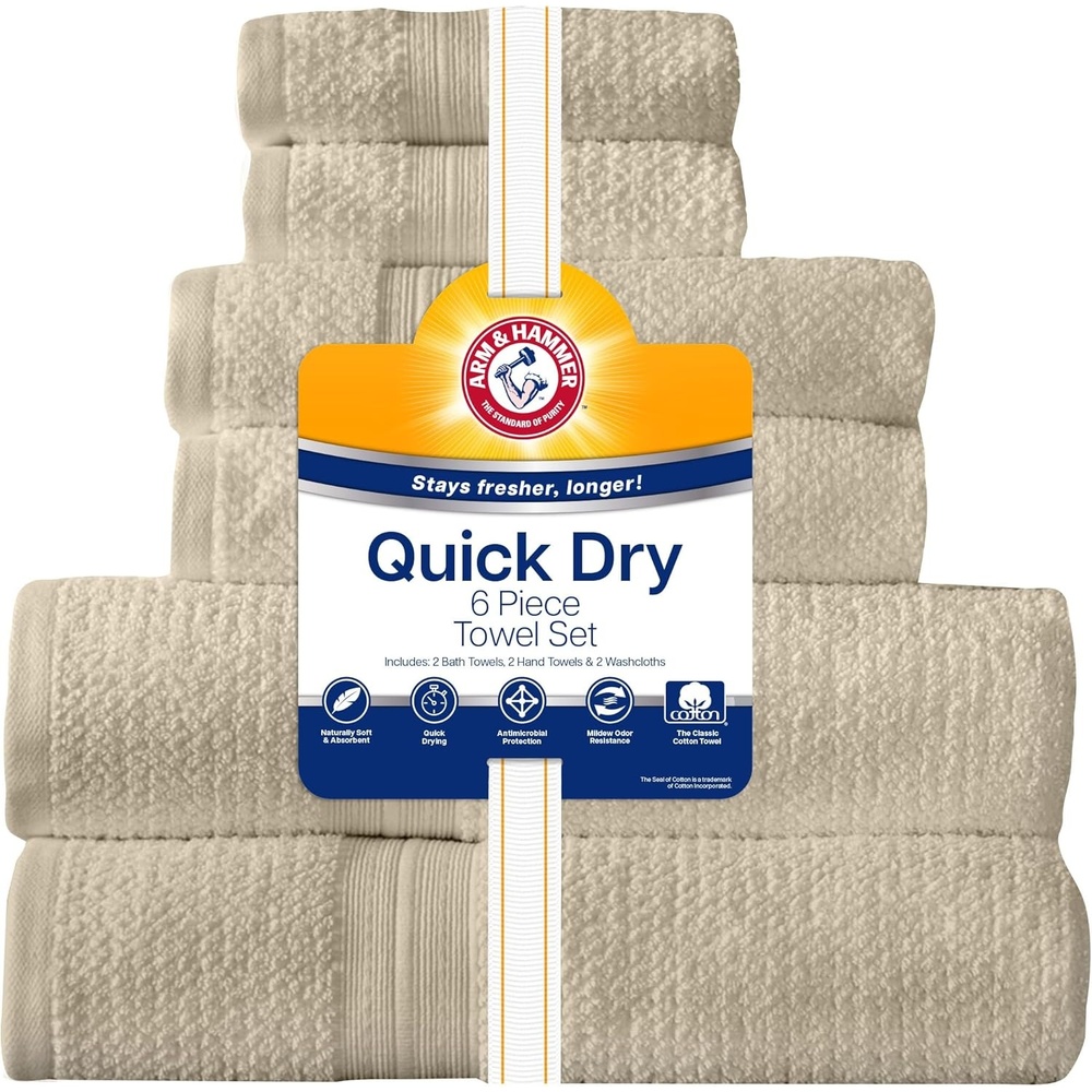 image:imageArm amp Hammer Quick Dry Bath Towel Set 6 Piece Light BlueKhaki