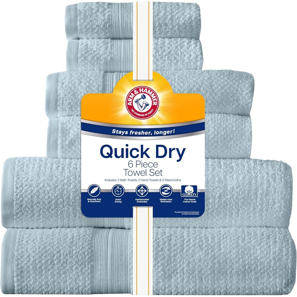image:imageArm amp Hammer Quick Dry Bath Towel Set 6 Piece Light BlueLight Blue