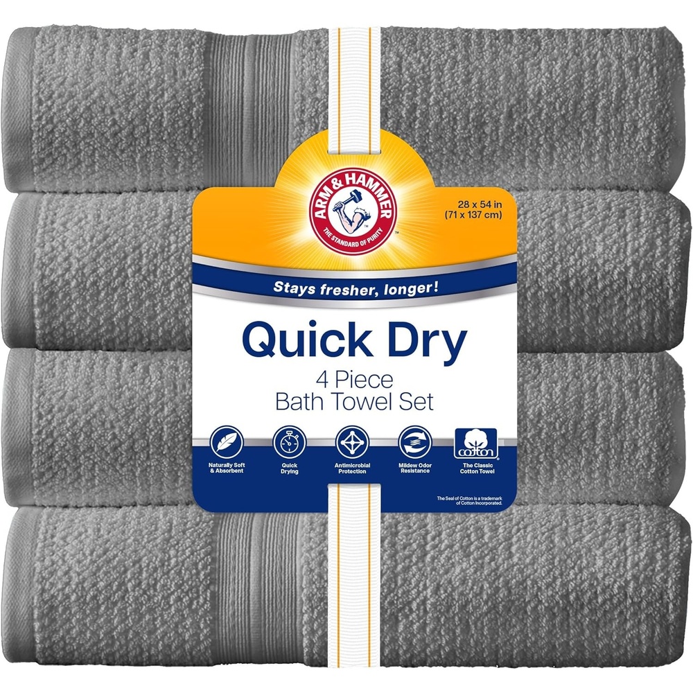 image:imageArm amp Hammer Quick Dry Bath Towels 4 Piece GreyGrey