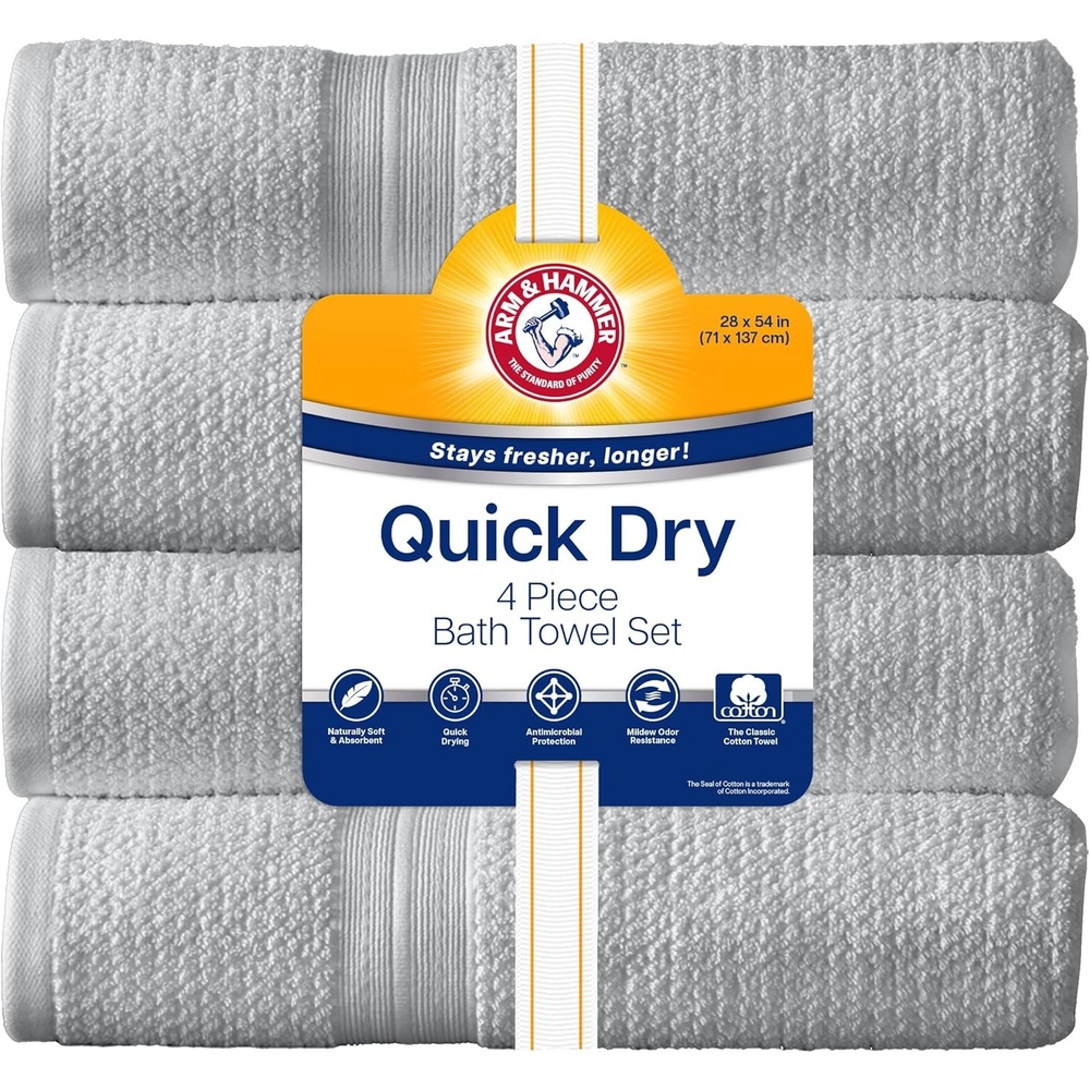 image:imageArm amp Hammer Quick Dry Bath Towels 4 Piece GreyLight Grey