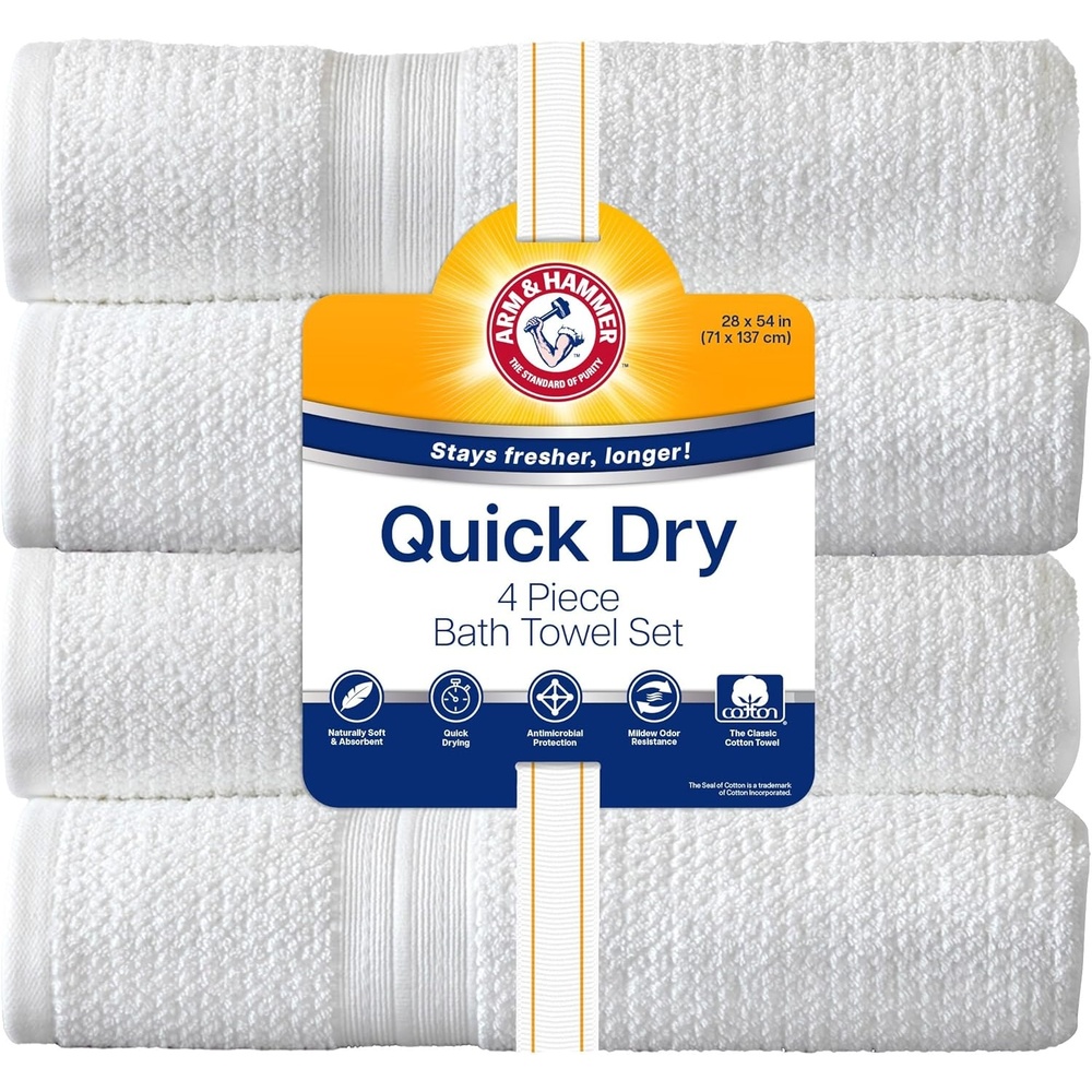 image:imageArm amp Hammer Quick Dry Bath Towels 4 Piece GreyWhite
