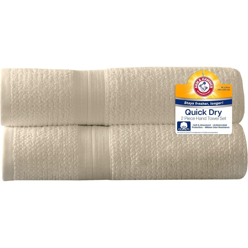 image:imageArm amp Hammer Quick Dry Hand Towels 2 Piece Light GreyKhaki