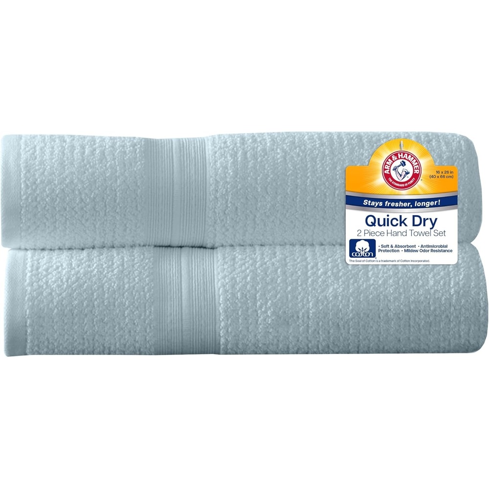 image:imageArm amp Hammer Quick Dry Hand Towels 2 Piece Light GreyLight Blue