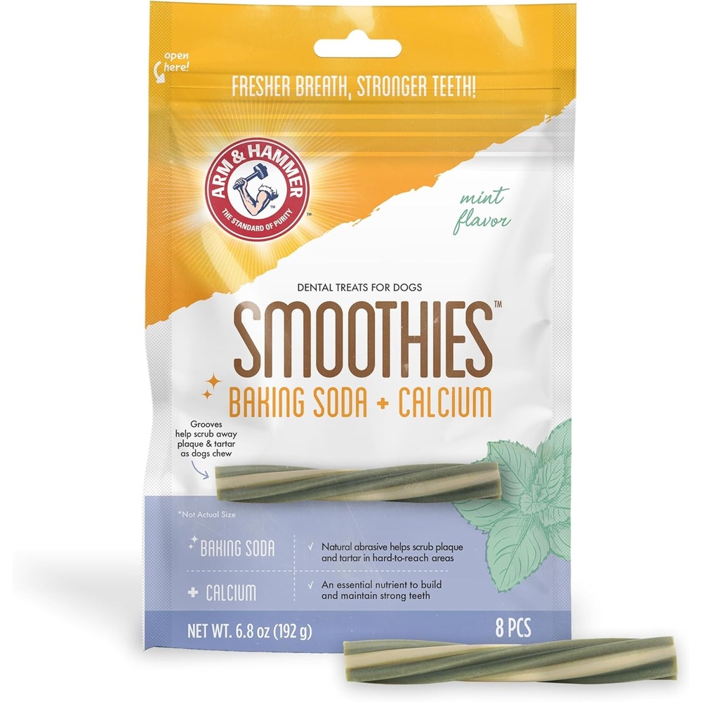 image:imageArm amp Hammer Smoothies Dental Chews for Dogs with Baking Soda amp Calcium Fight Bad Breath Plaque amp Tartar without Brushing Mint Flavor Medium Size 57 Count 33 lb BucketMint