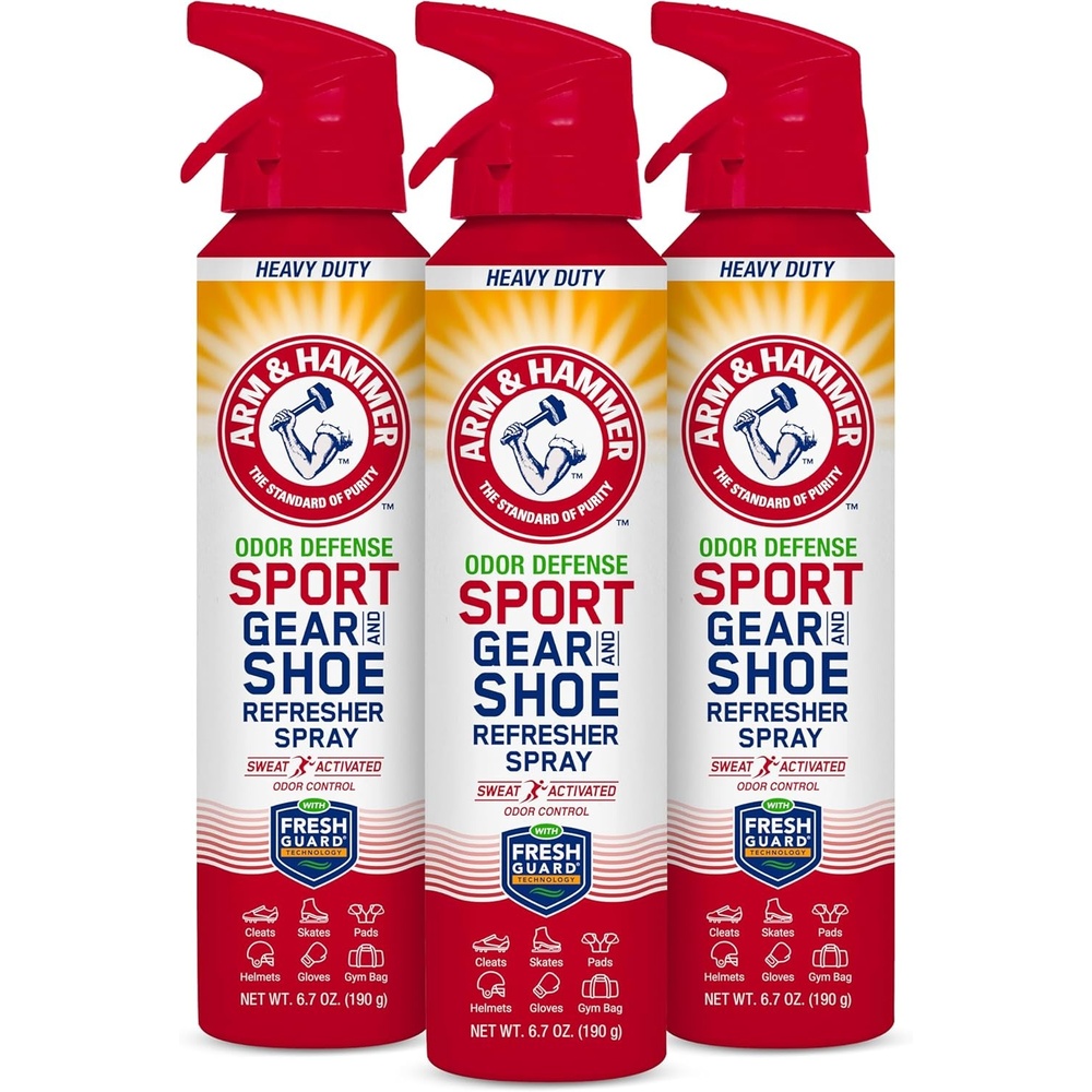 image:imageArm amp Hammer Sport Gear amp Shoe Refresher Spray Heavy Duty Odor Defense for Sports Gear and Footwear Deodorizer for Gym Bags Boxing Gloves Hockey Equipment and Football Pads 67 oz67 Ounce Pack of 3