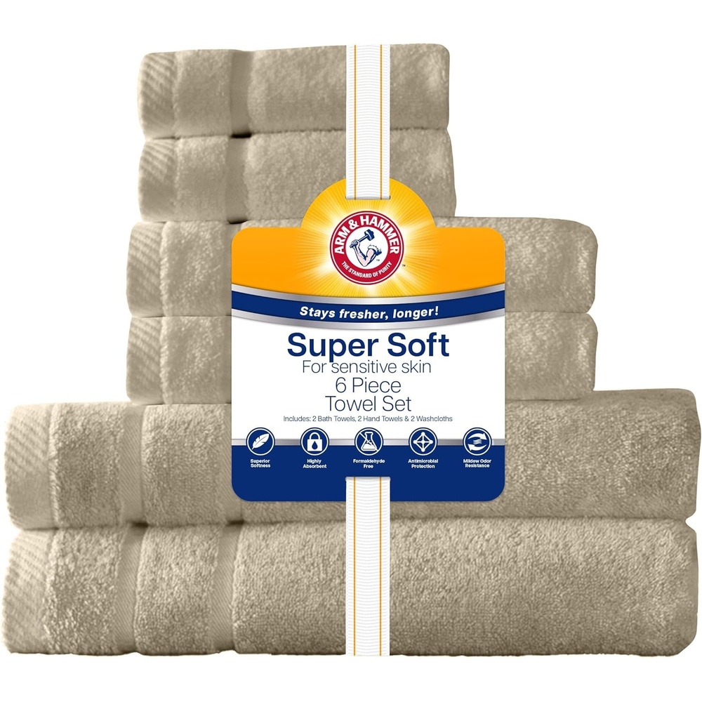 image:imageArm amp Hammer Super Soft Bath Towel Set 6 Piece KhakiKhaki